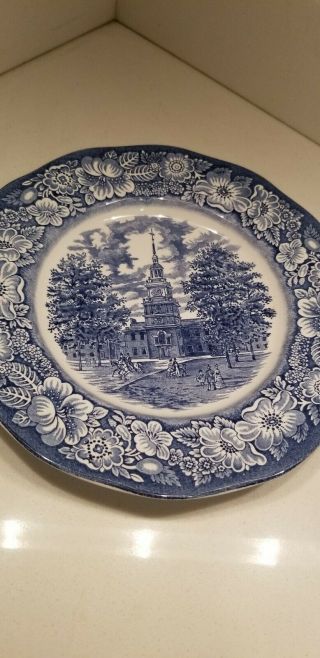 Liberty Blue Dinner Plate Independence Hall Staffordshire England Transferware 2