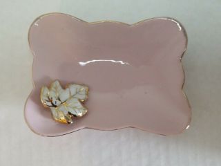 Vtg Small Ceramic Trinket Tray Dish Pink Gold Leaf Japan