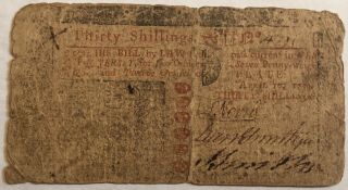 Colonial Currency.  Jersey 30 Shillings Note.  Apr 10 1759.  Fr Nj - 130.  Ur3