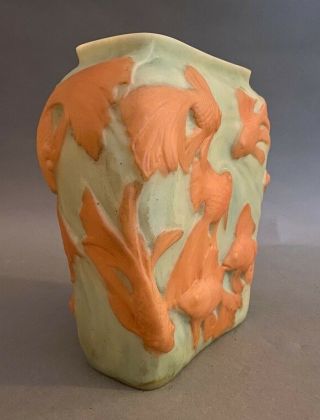 Old Art Deco Phoenix Consolidated Mold Blown Art Glass Vase Koi Fantail Fish 9 
