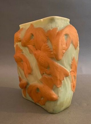 Old Art Deco Phoenix Consolidated Mold Blown Art Glass Vase Koi Fantail Fish 9 