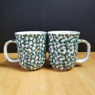 Tienshan Folk Craft Moose Country Mugs Cups Sponge Green And White Set Of 2