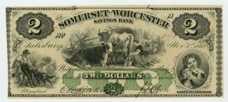 1862 $2 The Somerset And Worcester Savings Bank - Salisbury,  Maryland Note Ch.  Au