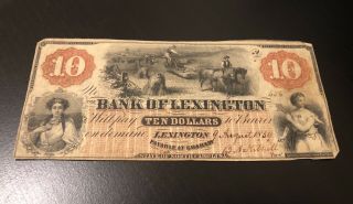 1859 $10 Confederate The Bank Of Lexington,  North Carolina Note (at Graham)