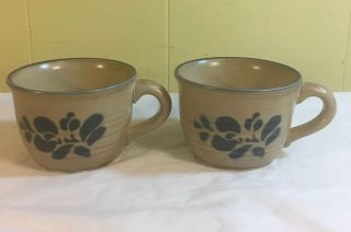 Pfaltzgraff Stoneware Coffee Tea Mug Cup Set Of 2 - Blue & Tan Folk Art Usa