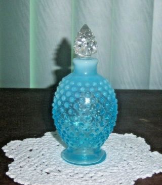 Fenton Glass Blue Opalescent Hobnail Perfume Bottle - Rare C.  1940 