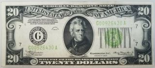 Series Of 1934 $20 Federal Reserve Note,  Chicago,  Light Green Seal