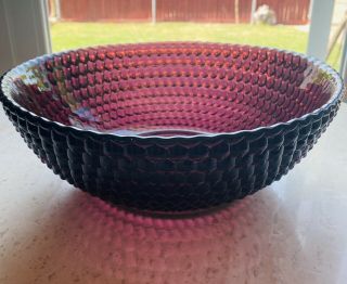 Vintage Blenko Amethyst Purple Glass Hobnail Hex Bowl 11.  5” Centerpiece Stunning