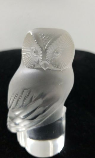 Signed Lalique Clear & Frosted Crystal Chouette Owl Figurine