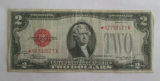Us $2 Banknote Two Dollar Bill Series 1928 D Red Seal Star
