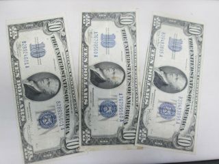 Three Us $10 - Silver Certificate Notes