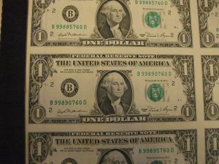 1981 Uncut Sheet of 16 US $1 Notes 2