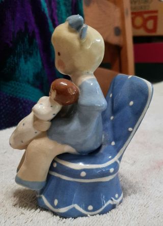 Jean Manley California Art Pottery 4 3/8 " Tall Blonde Girl In Chair Holding Doll