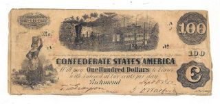 T - 40 Pf - 1 Cr - 298 1862 Confederate States Of America $100 Note No.  4x396 (05715)