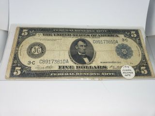 1914 $5 Five Dollars Frn Federal Reserve Note Philadelphia W/ Protector 1