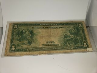 1914 $5 FIVE DOLLARS FRN FEDERAL RESERVE NOTE Philadelphia w/ protector 1 2