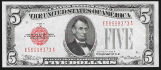 1928 - B $5 U.  S.  Note Red Seal ( (mule))  E - A Block Au,  L@@k Nr