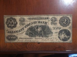 1861 $2 Allegany County Bank Cumberland,  Maryland