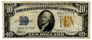 1934 - A Ten Dollar $10 Silver Certificate,  Yellow Seal,  North Africa Wwii