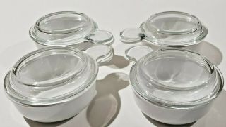 Set Of 4 Corning Ware White Grab It Bowls With Pyrex Glass Lids P - 150 - B 15 Oz 55