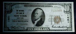 1929 Ten Dollar $10 National Currency - York - Xf