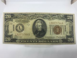 1934 A $20 Twenty Dollar Federal Reserve Note Hawaii Wwii Circulated Note