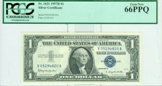 1957 - B $1 Silver Certificate Pcgs 66ppq Gem In