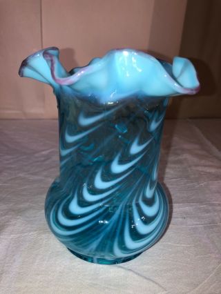 Northwood Blue Opalescent Glass Celery Vase - Blown Twist - 1904 - Victorian Jefferson