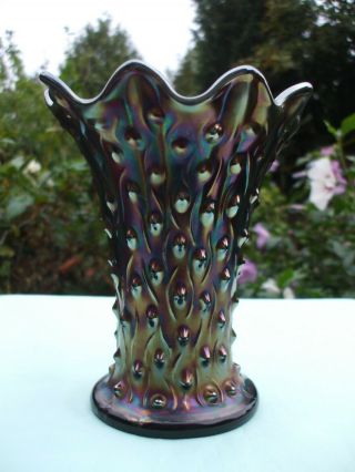 Carnival Glass.  Northwood Purple Squatty 6 1/2 " Tree Trunk Vase.  Stunning Piece