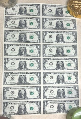 $1 1995 Uncut Sheet 16 Federal Reserve Notes Minneapolis,  Mn Fr 1921 - I