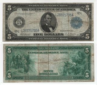 1914 $5 Federal Reserve Note Currency San Francisco California Fr.  890 Choice F,