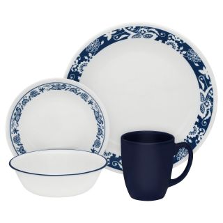 Corelle True Blue & White Floral Motif 16 Piece Dinnerware Set Service for 4 3