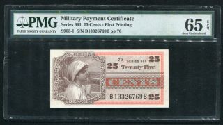 Series 661 25 Cents Mpc Military Payment Certificate (10 Of 10) Pmg Gem Unc - 65epq