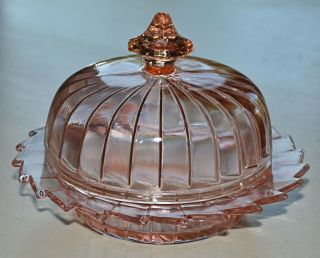Jeannette Sierra Pinwheel Round Covered Butter Dish Depression Glass Pink