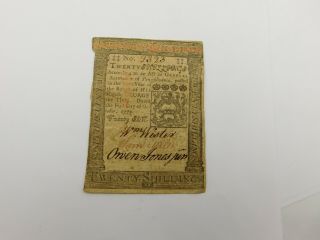 PENNSYLVANIA COLONIAL CURRENCY OCTOBER 1,  1773 20s TWENTY SHILLINGS 2