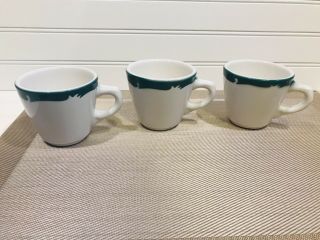 Syracuse China Resturant Ware Wintergreen Coffee Cups Mugs With Green Rim