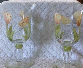 Princess House Cottage Tulips 2 Water Glasses With Stickers Attached