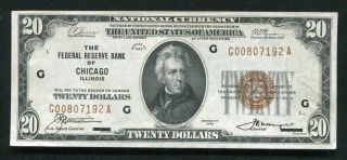 Fr.  1870 - G 1929 $20 Frbn Federal Reserve Bank Note Chicago,  Il About Unc