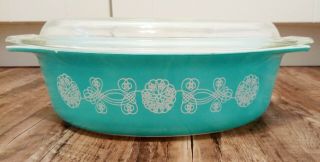 Pyrex Lace Medallion 045 2.  5 Qt Promo Oval Casserole With Clear Lid