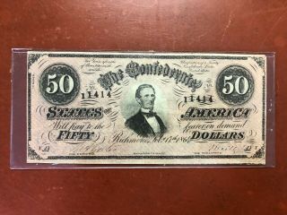 1864 Us $50 Fifty Dollars The Confederate States Of America Note / Bill