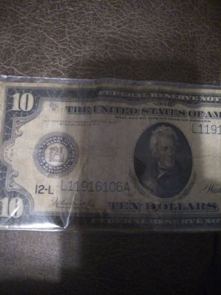 1914 $10 Federal Reserve Note Frn San Francisco (12 - L) Fr.  950 Better Sigs.