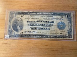 1914 $1 Large One Dollar Bill National Currency Kansas City Blue Seal