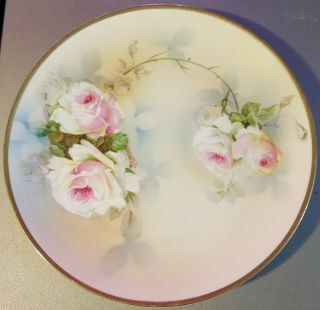 Vintage Rose Decorative Wall Hanging Plate Gold Rim Made By Ragouse,  Bavaria