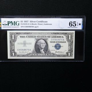 $1 1957 Silver Cert. ,  Fr 1619 (CA Block),  PMG 65 EPQ,  PMG Star Designation 2