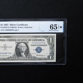 $1 1957 Silver Cert. ,  Fr 1619 (CA Block),  PMG 65 EPQ,  PMG Star Designation 3