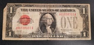 1928 $1 Red Seal Funny Back United States Note.
