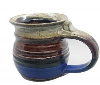 Studio Art Pottery Mug Cobalt Blue Brown Banded Drip Glaze Signed Sd