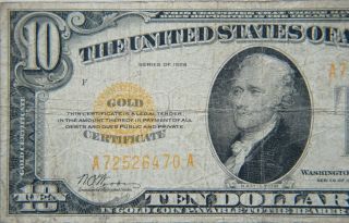 1928 $10 Gold Certificate | Scarce - Good - Woods/mellon 224a