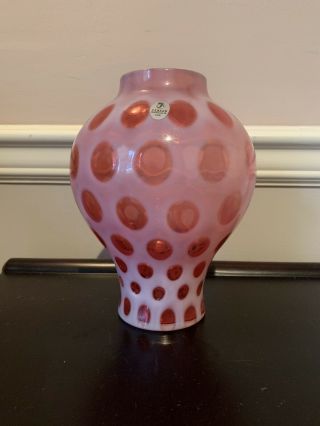 Fenton Glass Vase Pink/red Polka Dots