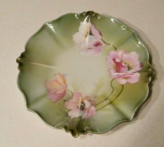 Antique R.  S.  Prussia Red Mark Dessert Plate 6 1/2 " Green And Floral